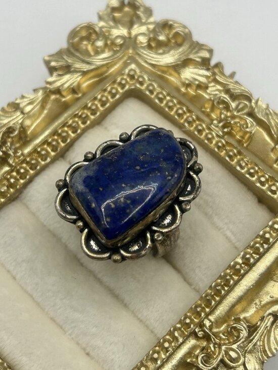 Unbranded Jewelry - Vintage Lapis Lazuli Adjustable Ring Blue Stone Boho Statement Silver Tone Big